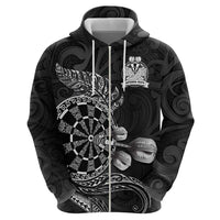 Personalised New Zealand Aotearoa Darts Masters Zip Hoodie Tribal Silver Fern and Ta Moko Dartboard LT03 - Polynesian Pride