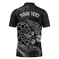 Personalised New Zealand Aotearoa Darts Masters Zipper Polo Shirt Tribal Silver Fern and Ta Moko Dartboard LT03 - Polynesian Pride