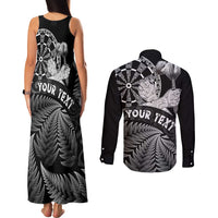 Personalised New Zealand Aotearoa Darts Masters Couples Matching Tank Maxi Dress and Long Sleeve Button Shirt Silver Fern and Maori Spirit LT03 - Polynesian Pride