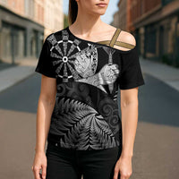 Personalised New Zealand Aotearoa Darts Masters Cross Shoulder Shirt Silver Fern and Maori Spirit LT03 - Polynesian Pride
