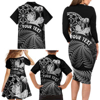 Personalised New Zealand Aotearoa Darts Masters Family Matching Long Sleeve Bodycon Dress and Hawaiian Shirt Silver Fern and Maori Spirit LT03 - Polynesian Pride