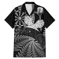 Personalised New Zealand Aotearoa Darts Masters Family Matching Mermaid Dress and Hawaiian Shirt Silver Fern and Maori Spirit LT03 Dad's Shirt - Short Sleeve Black - Polynesian Pride