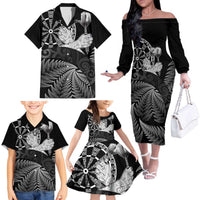 Personalised New Zealand Aotearoa Darts Masters Family Matching Off The Shoulder Long Sleeve Dress and Hawaiian Shirt Silver Fern and Maori Spirit LT03 - Polynesian Pride