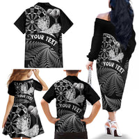 Personalised New Zealand Aotearoa Darts Masters Family Matching Off The Shoulder Long Sleeve Dress and Hawaiian Shirt Silver Fern and Maori Spirit LT03 - Polynesian Pride