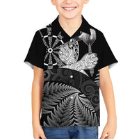Personalised New Zealand Aotearoa Darts Masters Kid Hawaiian Shirt Silver Fern and Maori Spirit LT03 Kid Black - Polynesian Pride