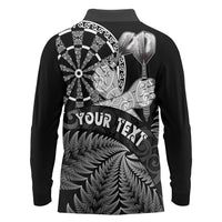 Personalised New Zealand Aotearoa Darts Masters Long Sleeve Polo Shirt Silver Fern and Maori Spirit LT03 - Polynesian Pride