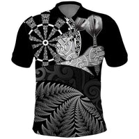 Personalised New Zealand Aotearoa Darts Masters Polo Shirt Silver Fern and Maori Spirit LT03 Black - Polynesian Pride