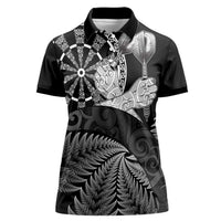 Personalised New Zealand Aotearoa Darts Masters Women Polo Shirt Silver Fern and Maori Spirit LT03 Female Black - Polynesian Pride
