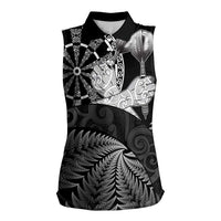 Personalised New Zealand Aotearoa Darts Masters Women Sleeveless Polo Shirt Silver Fern and Maori Spirit LT03 Female Black - Polynesian Pride