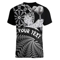 Personalised New Zealand Aotearoa Darts Masters Women V-Neck T-Shirt Silver Fern and Maori Spirit LT03 - Polynesian Pride