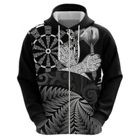 Personalised New Zealand Aotearoa Darts Masters Zip Hoodie Silver Fern and Maori Spirit LT03 - Polynesian Pride