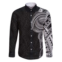 Traditional Polynesian Art Tattoos Family Matching Off The Shoulder Long Sleeve Dress and Hawaiian Shirt Black Color LT03 Dad's Shirt - Long Sleeve Black - Polynesian Pride