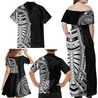 Traditional Polynesian Art Tattoos Family Matching Off Shoulder Maxi Dress and Hawaiian Shirt Black Color LT03 - Polynesian Pride