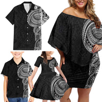 Traditional Polynesian Art Tattoos Family Matching Off Shoulder Short Dress and Hawaiian Shirt Black Color LT03 - Polynesian Pride