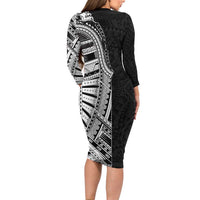 Traditional Polynesian Art Tattoos Long Sleeve Bodycon Dress Black Color LT03 - Polynesian Pride