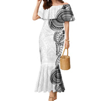 Traditional Polynesian Art Tattoos Family Matching Mermaid Dress and Hawaiian Shirt White Color LT03 Mom's Dress White - Polynesian Pride