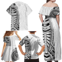 Traditional Polynesian Art Tattoos Family Matching Off Shoulder Maxi Dress and Hawaiian Shirt White Color LT03 - Polynesian Pride