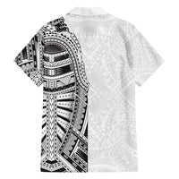 Traditional Polynesian Art Tattoos Family Matching Off Shoulder Maxi Dress and Hawaiian Shirt White Color LT03 - Polynesian Pride
