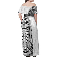 Traditional Polynesian Art Tattoos Family Matching Off Shoulder Maxi Dress and Hawaiian Shirt White Color LT03 - Polynesian Pride