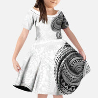Traditional Polynesian Art Tattoos Family Matching Tank Maxi Dress and Hawaiian Shirt White Color LT03 Daughter's Dress White - Polynesian Pride