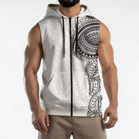 Traditional Polynesian Art Tattoos Sleeveless Zip Hoodie White Color - Polynesian Pride