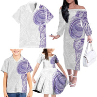 Traditional Polynesian Art Tattoos Family Matching Off The Shoulder Long Sleeve Dress and Hawaiian Shirt Purple Color LT03 - Polynesian Pride