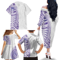 Traditional Polynesian Art Tattoos Family Matching Off The Shoulder Long Sleeve Dress and Hawaiian Shirt Purple Color LT03 - Polynesian Pride