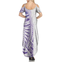 Traditional Polynesian Art Tattoos Family Matching Summer Maxi Dress and Hawaiian Shirt Purple Color LT03 - Polynesian Pride