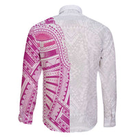 Traditional Polynesian Art Tattoos Family Matching Off The Shoulder Long Sleeve Dress and Hawaiian Shirt Pink Color LT03 - Polynesian Pride