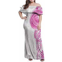 Traditional Polynesian Art Tattoos Family Matching Off Shoulder Maxi Dress and Hawaiian Shirt Pink Color LT03 Mom's Dress Pink - Polynesian Pride