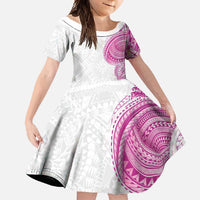 Traditional Polynesian Art Tattoos Family Matching Summer Maxi Dress and Hawaiian Shirt Pink Color LT03 Daughter's Dress Pink - Polynesian Pride