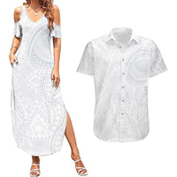 Lotu Tamaiti Couples Matching Summer Maxi Dress and Hawaiian Shirt Traditional Samoan Art Tattoos LT03 White - Polynesian Pride