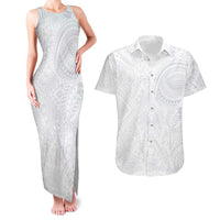Lotu Tamaiti Couples Matching Tank Maxi Dress and Hawaiian Shirt Traditional Samoan Art Tattoos LT03 White - Polynesian Pride