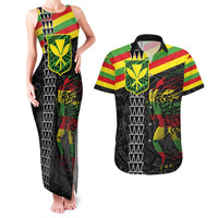 Kanaka Maoli Running Couples Matching Tank Maxi Dress and Hawaiian Shirt Kakau Pattern with Kanaka Maoli Flag Color LT03 Black - Polynesian Pride