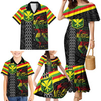 Kanaka Maoli Running Family Matching Mermaid Dress and Hawaiian Shirt Kakau Pattern with Kanaka Maoli Flag Color LT03 - Polynesian Pride
