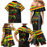 Kanaka Maoli Running Family Matching Mermaid Dress and Hawaiian Shirt Kakau Pattern with Kanaka Maoli Flag Color LT03 - Polynesian Pride