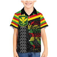 Kanaka Maoli Running Family Matching Mermaid Dress and Hawaiian Shirt Kakau Pattern with Kanaka Maoli Flag Color LT03 Son's Shirt Black - Polynesian Pride