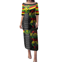 Kanaka Maoli Running Family Matching Puletasi and Hawaiian Shirt Kakau Pattern with Kanaka Maoli Flag Color LT03 Mom's Dress Black - Polynesian Pride