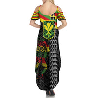 Kanaka Maoli Running Family Matching Summer Maxi Dress and Hawaiian Shirt Kakau Pattern with Kanaka Maoli Flag Color LT03 - Polynesian Pride