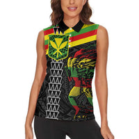 Kanaka Maoli Running Women Sleeveless Polo Shirt Kakau Pattern with Kanaka Maoli Flag Color LT03 - Polynesian Pride
