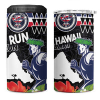 Honolulu Running Race 4 in 1 Can Cooler Tumbler Hawaii Marathon Kakau Art with Hibiscus and National Flag Style LT03 One Size: 16 oz Blue and White - Polynesian Pride