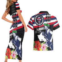 Honolulu Running Race Couples Matching Short Sleeve Bodycon Dress and Hawaiian Shirt Hawaii Marathon Kakau Art with Hibiscus and National Flag Style LT03 - Polynesian Pride