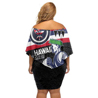 Honolulu Running Race Family Matching Off Shoulder Short Dress and Hawaiian Shirt Hawaii Marathon Kakau Art with Hibiscus and National Flag Style LT03 - Polynesian Pride