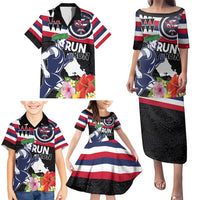 Honolulu Running Race Family Matching Puletasi and Hawaiian Shirt Hawaii Marathon Kakau Art with Hibiscus and National Flag Style LT03 - Polynesian Pride