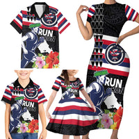 Honolulu Running Race Family Matching Short Sleeve Bodycon Dress and Hawaiian Shirt Hawaii Marathon Kakau Art with Hibiscus and National Flag Style LT03 - Polynesian Pride