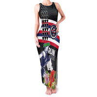 Honolulu Running Race Family Matching Tank Maxi Dress and Hawaiian Shirt Hawaii Marathon Kakau Art with Hibiscus and National Flag Style LT03 Mom's Dress Blue and White - Polynesian Pride