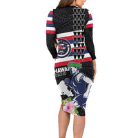 Honolulu Running Race Long Sleeve Bodycon Dress Hawaii Marathon Kakau Art with Hibiscus and National Flag Style LT03 - Polynesian Pride