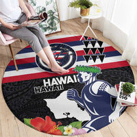 Honolulu Running Race Round Carpet Hawaii Marathon Kakau Art with Hibiscus and National Flag Style LT03 - Polynesian Pride