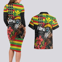 Kanaka Maoli Ikaika Warrior Couples Matching Long Sleeve Bodycon Dress and Hawaiian Shirt Hibiscus Kakau Art and Tapa Tribal Pattern LT03 - Polynesian Pride