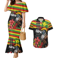 Kanaka Maoli Ikaika Warrior Couples Matching Mermaid Dress and Hawaiian Shirt Hibiscus Kakau Art and Tapa Tribal Pattern LT03 Black - Polynesian Pride